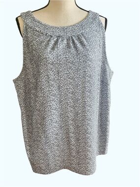 Talbots Sleeveless Halter Jacquard Knit Top Indigo Blue White Plus size 2X